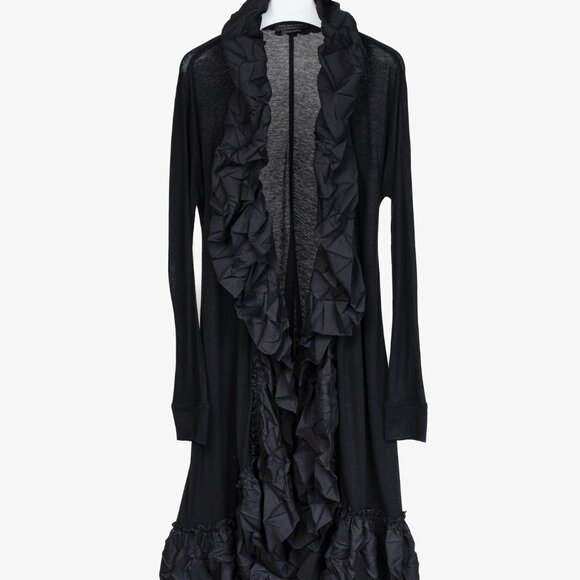 Marie Saint Pierre Black Duster with Ruffle Edge Collar